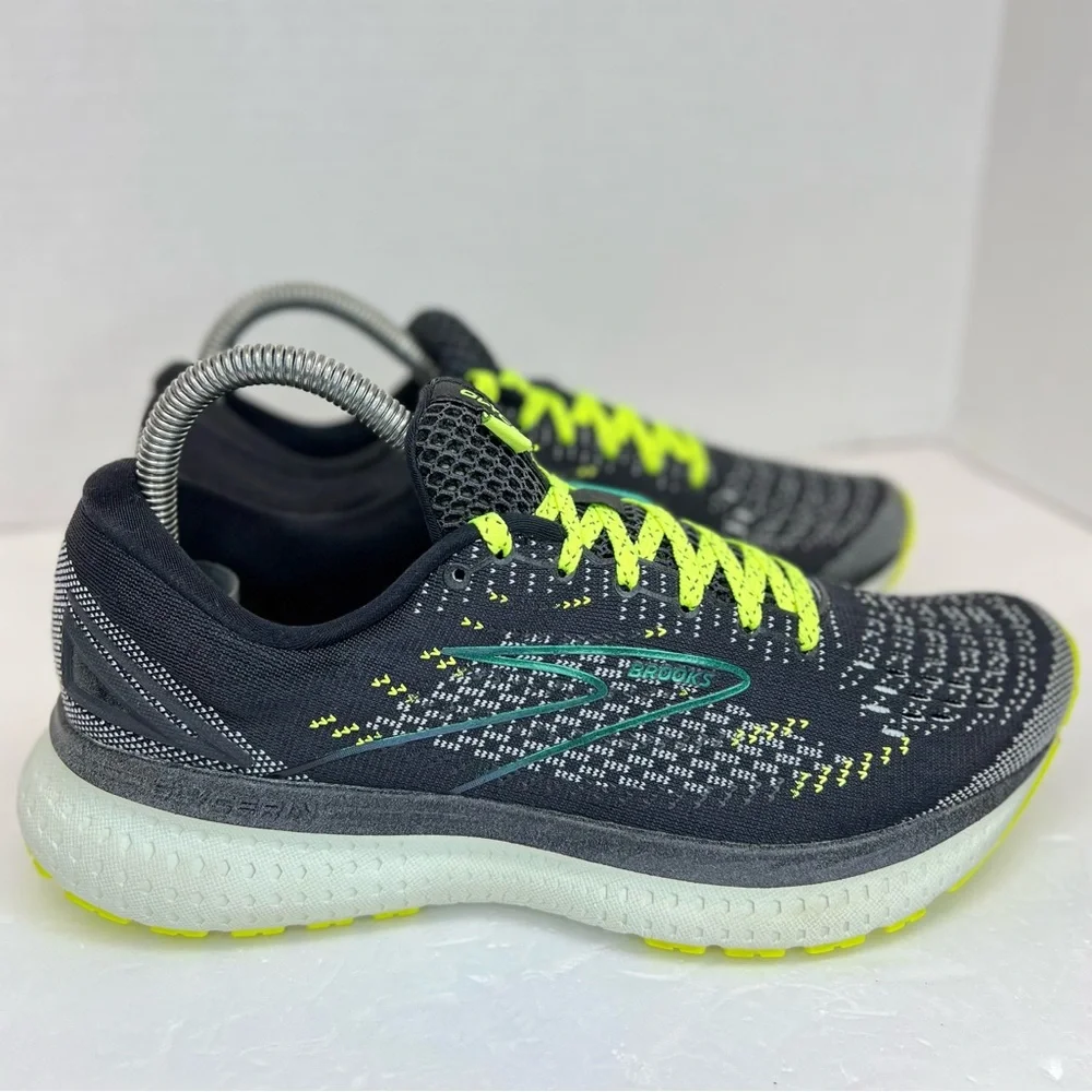 Brooks Black Neon Yellow Athletic Running Shoes with Teal Logo